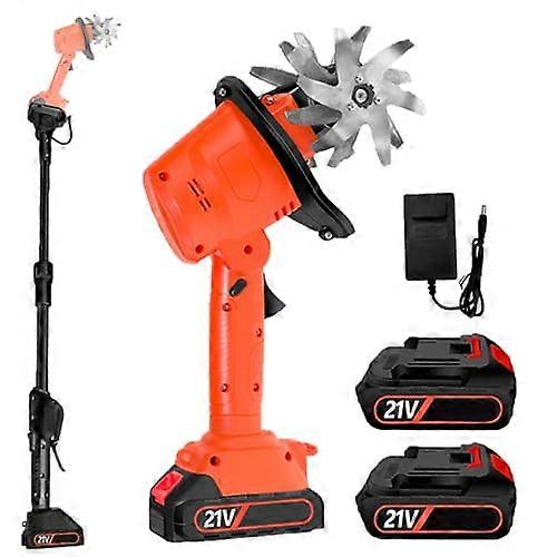 Garden Rotavator Tiller 1.3m Extension Rod, 4 Rows Tines, 4in Width/Depth, Dual Safety Switch, 2x1.5Ah Batteries