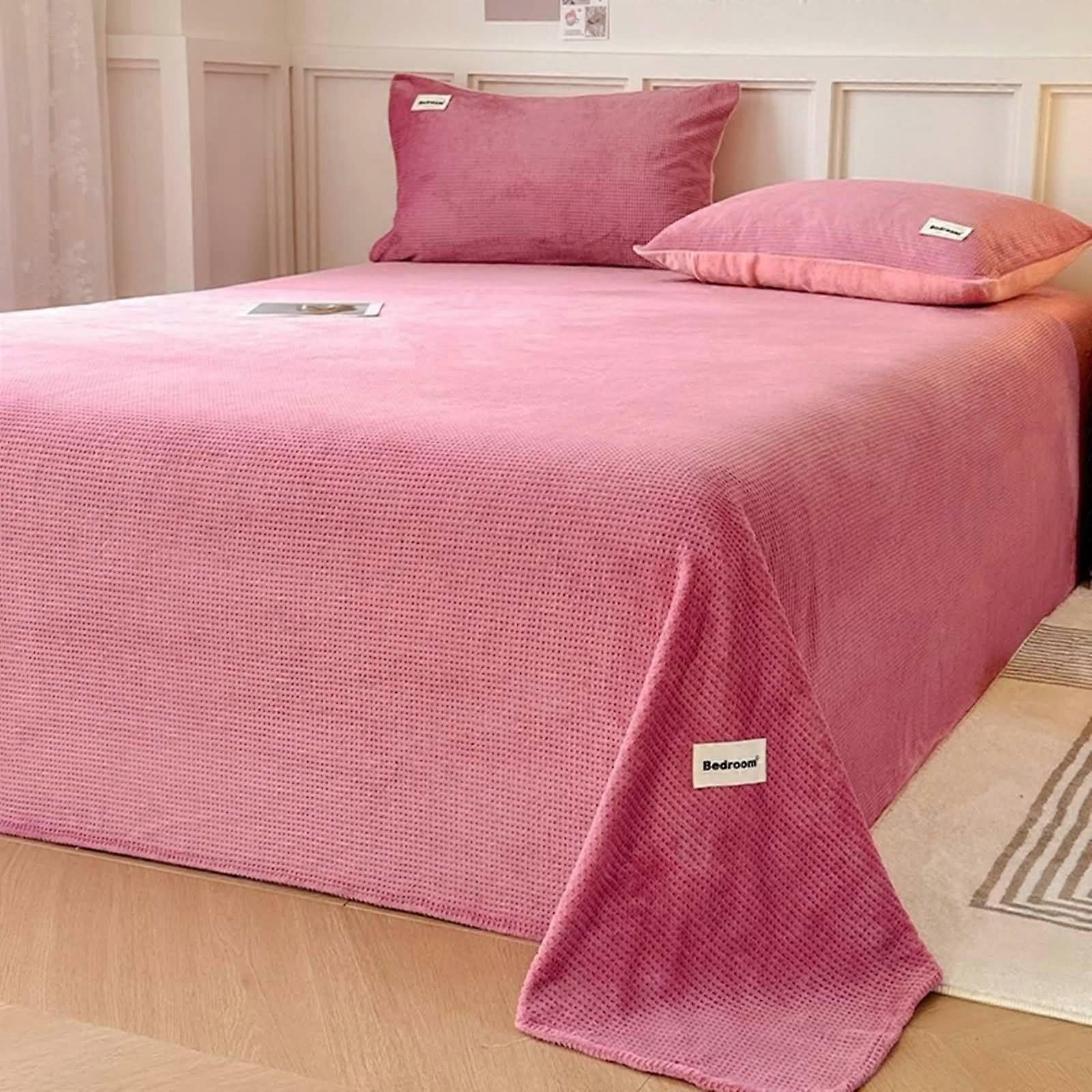 Bed Sheets Set Men Deep Pink Solid Color Milk Velvet 91x79 Inch Bedding Set