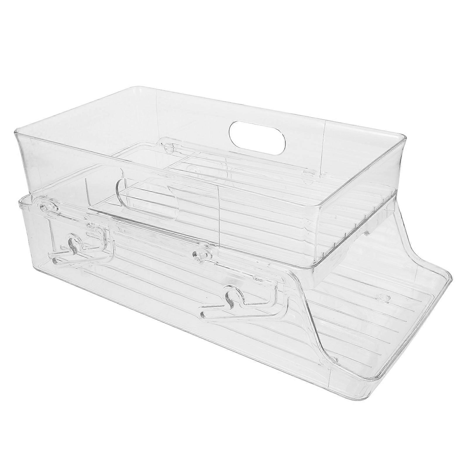 Fridge Drinks Organiser Can Storage Transparent Holder Rectangular Shape Fridge Organizer 33.00X17.00X13.00CM Convenient Soda Holder 1Set