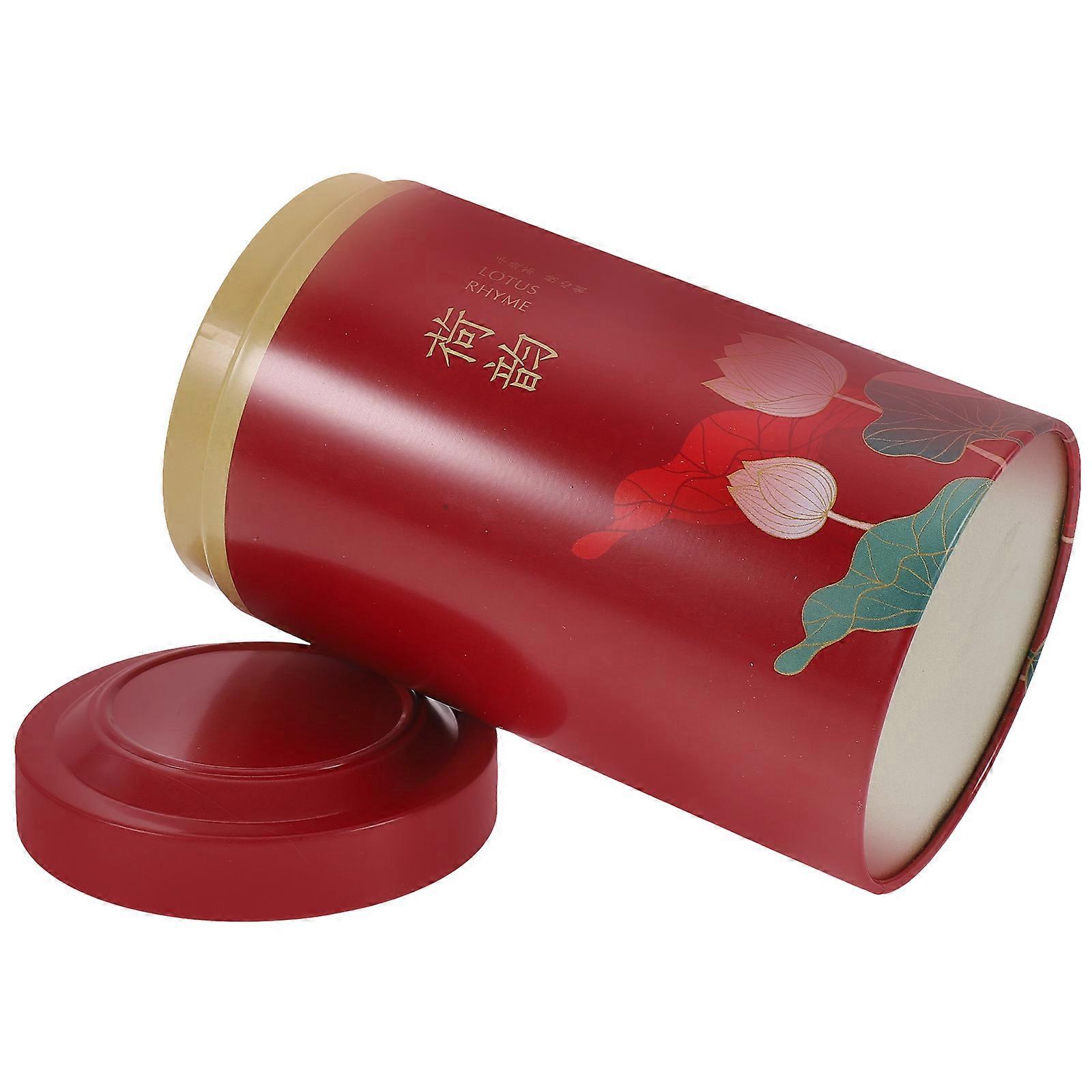 Red Tea Canister for Storage 2Pcs Tinplate Chinese Style Tea Jar