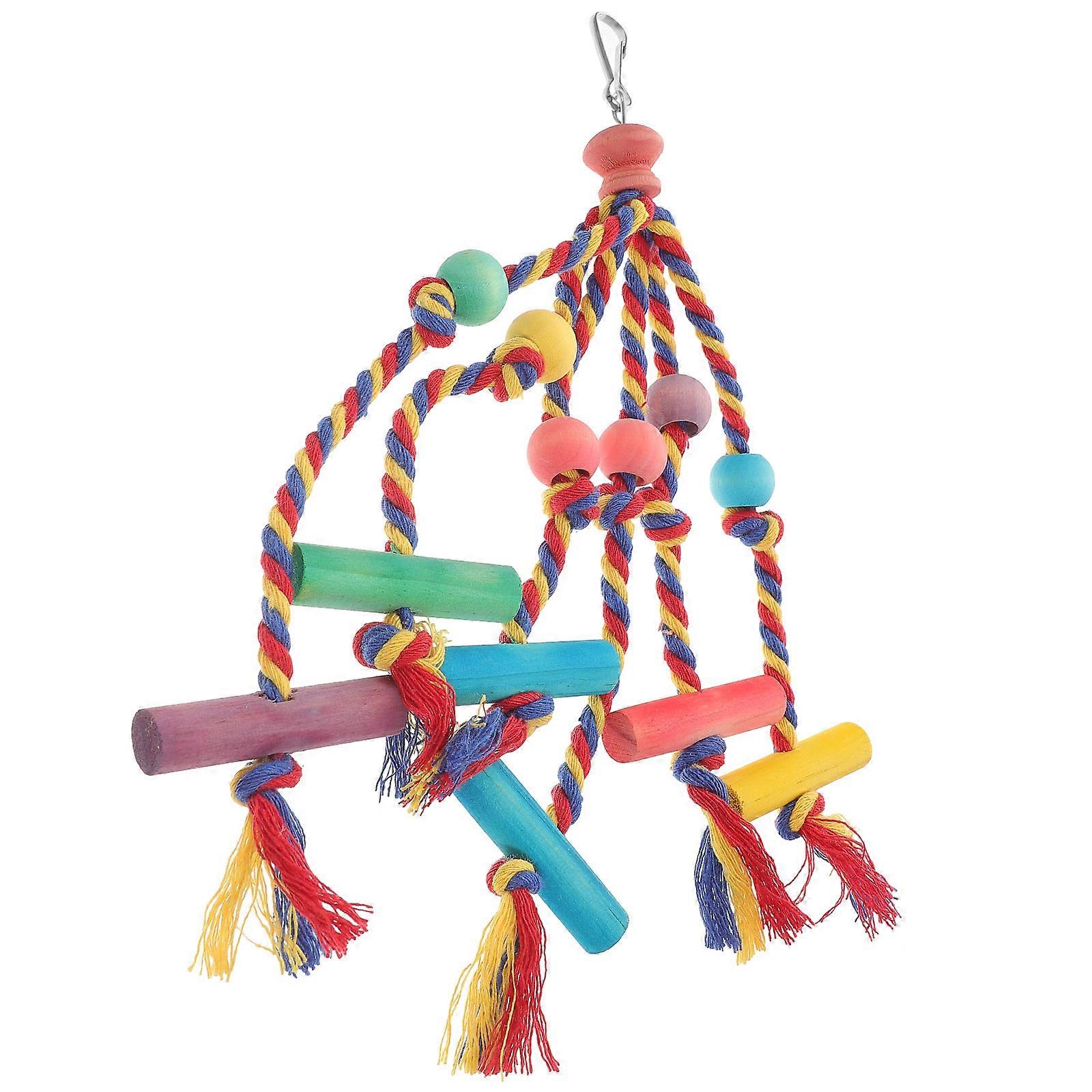 Parrot Toy Hanging Foraging Toy for Pets with Wood Rope Metal