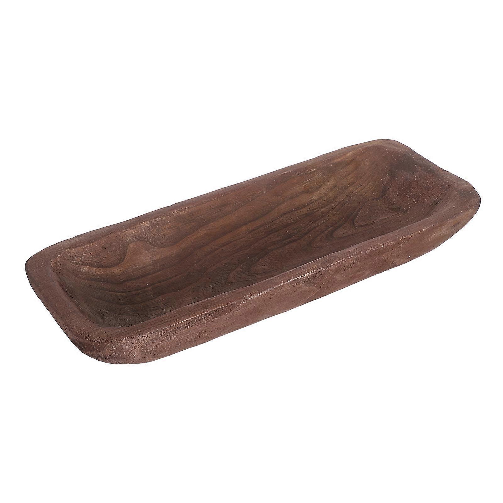Solid Wood Bowl for Fruit Serving with 2Pcs Brown Snack Tray