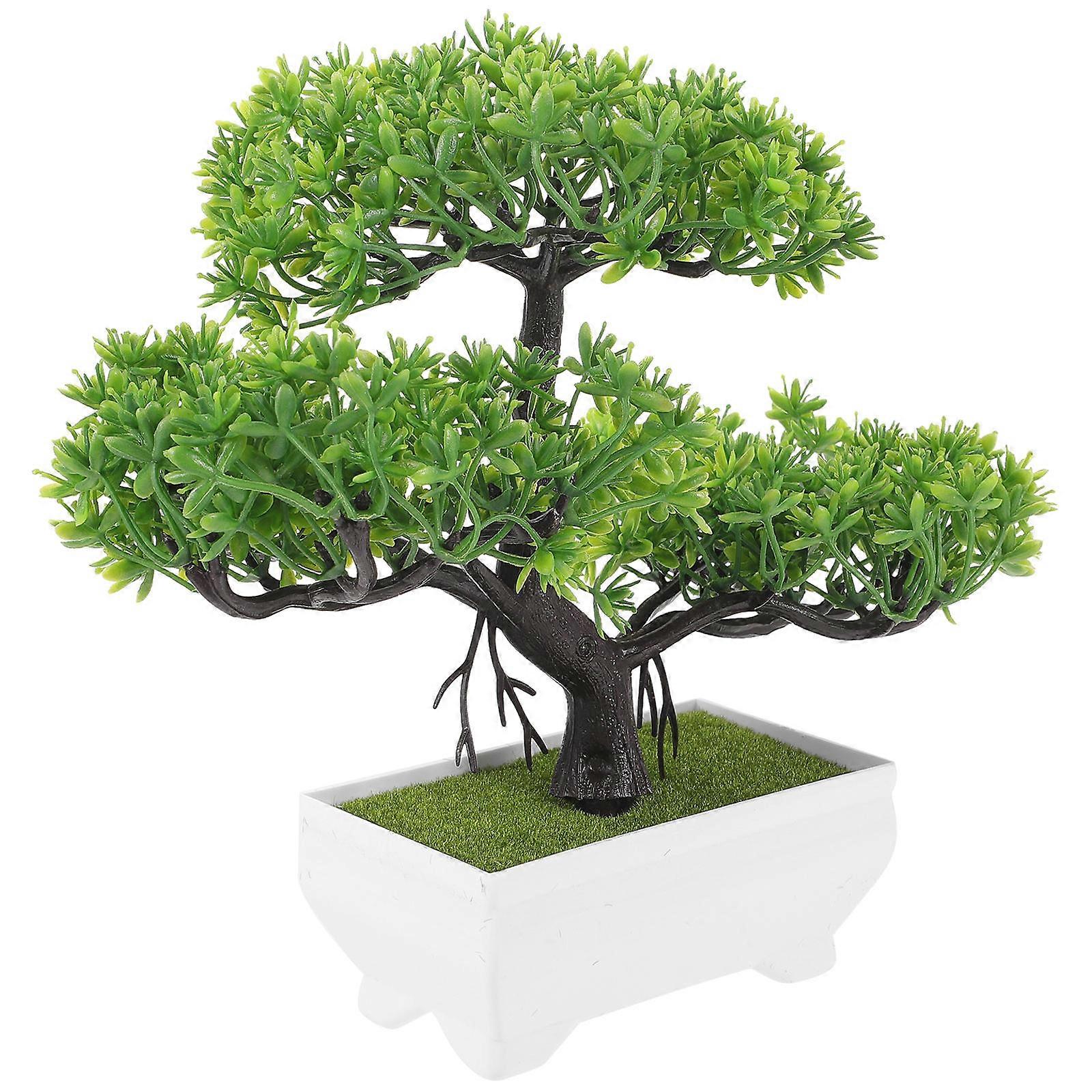 Artificial Pine Bonsai Tree Decor for Desk Use 3Pcs Green Plastic Plants