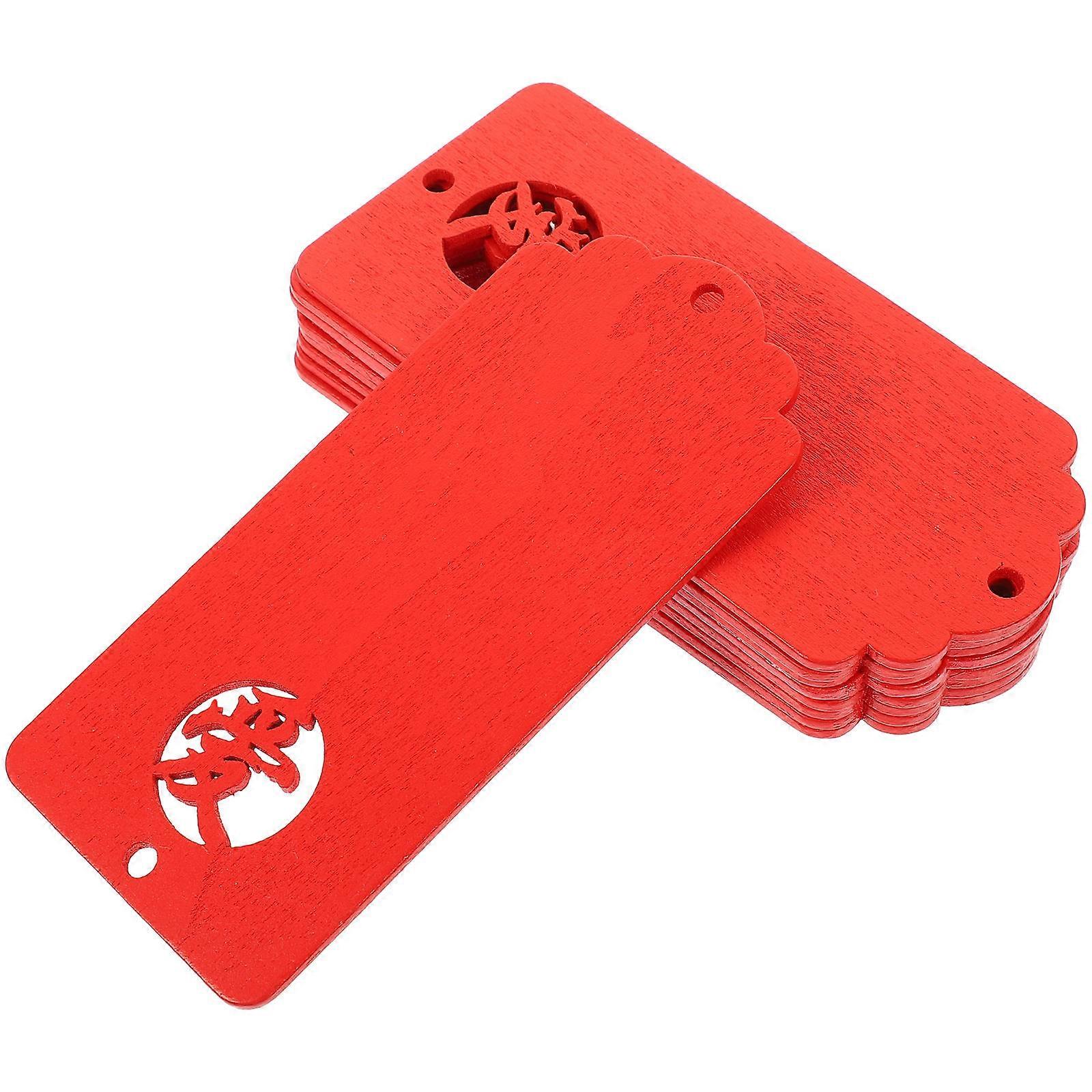 Wooden Blessing Tags 40Pcs For Temple Visits DIY Crafts Wish Hanging Tags Red Rectangular Design For Wishing Ceremonies