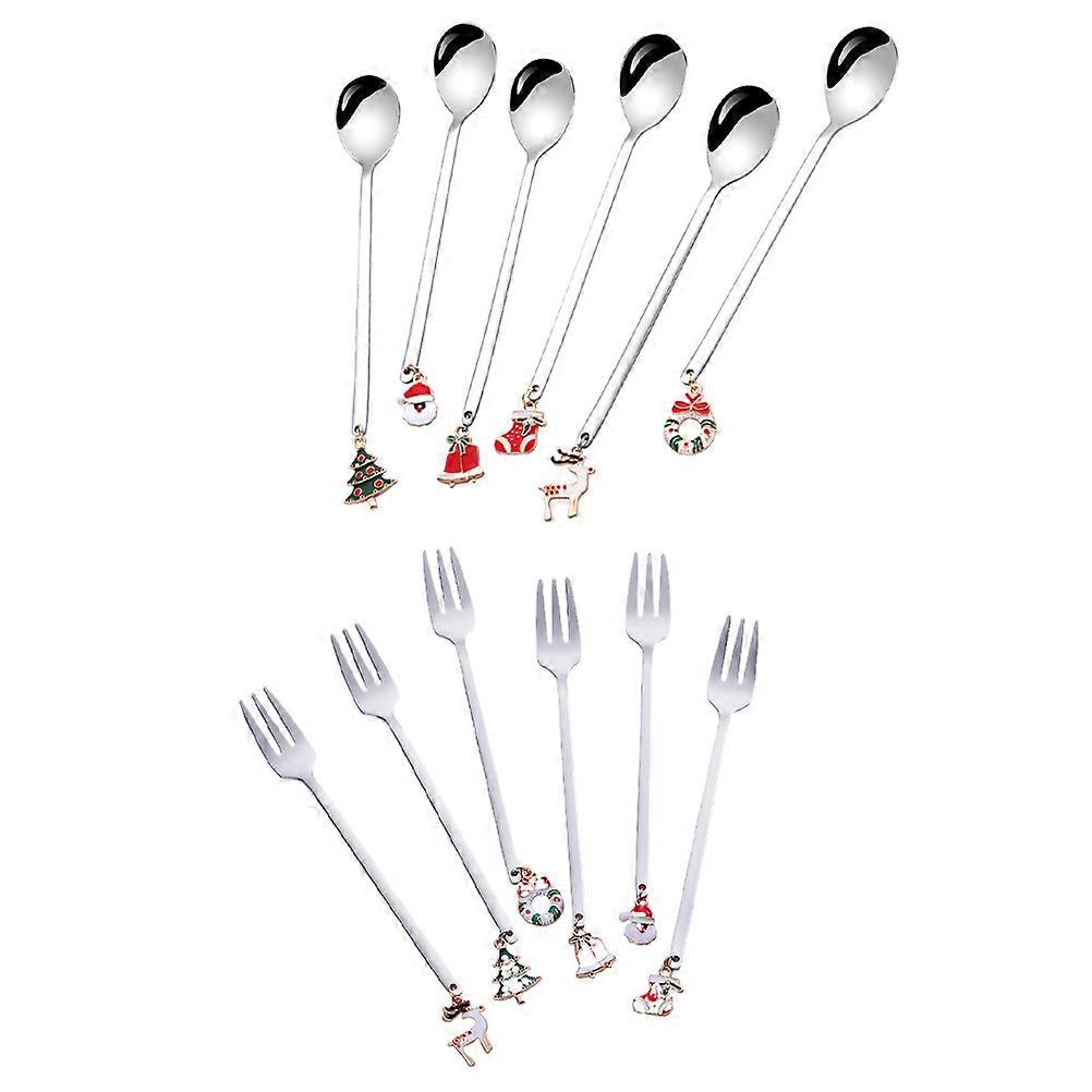 Practical Coffee Spoon Snow Ice Cream Fork Set for Home Use 1Set Silver