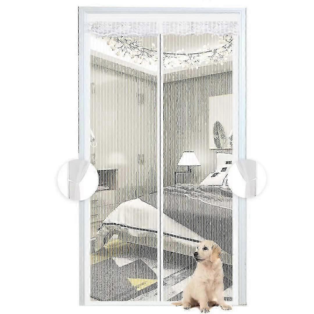 White Magnetic Mosquito Net Mesh Curtain Door With Fully Self-closes For Balcony Easy Installation 100x210 Cm