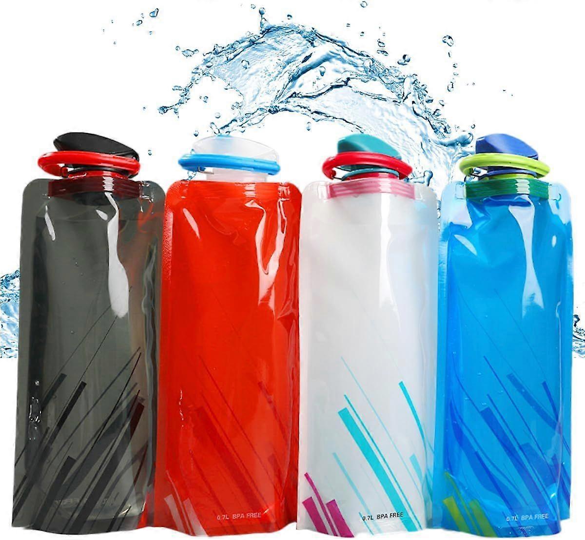 4 - Piece 700ml Collapsible Water Bottles, BPA - Free Foldable Soft Flask with Secure Lock  Reusable Portable for Gym, Running, Camping, Cycling, Outd