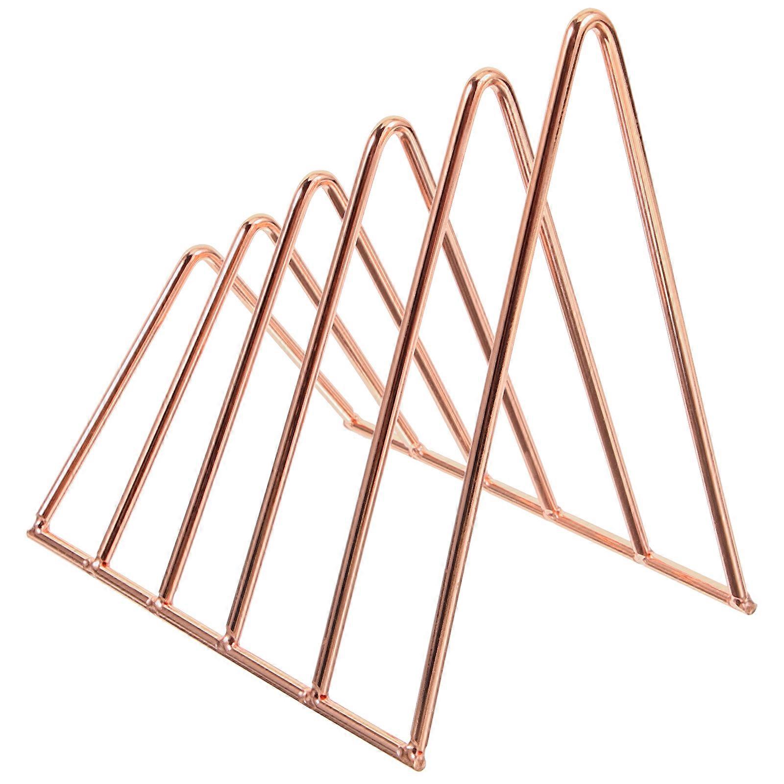 Double-Layer Triangle Bookshelf Desktop Book Support Rack 2Sets Golden Steel