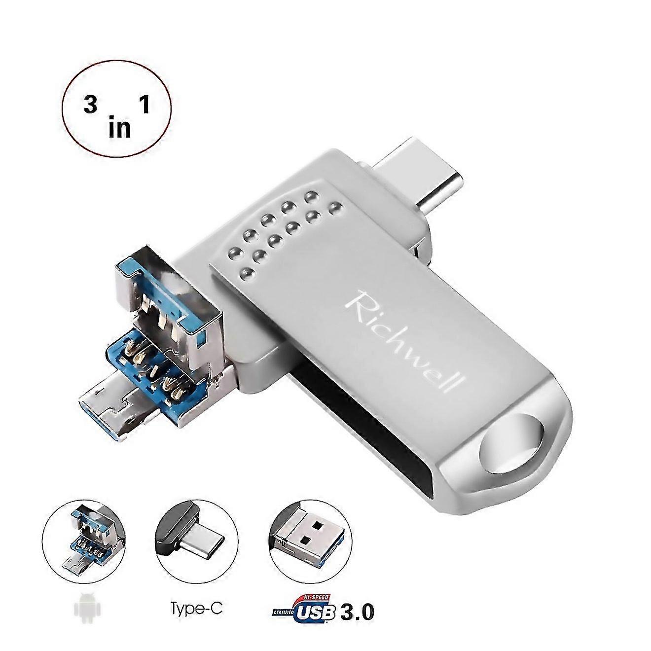 For Richwell 3 In 1 128g Typec Micro Usb Usb 30 Metal Flash Disk With Otg Function