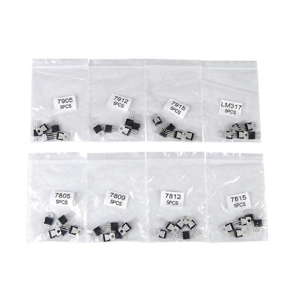 40Pcs 8 Types 7805 7809 7812 7815 7905 7912 LM317 Transistor Kit Set