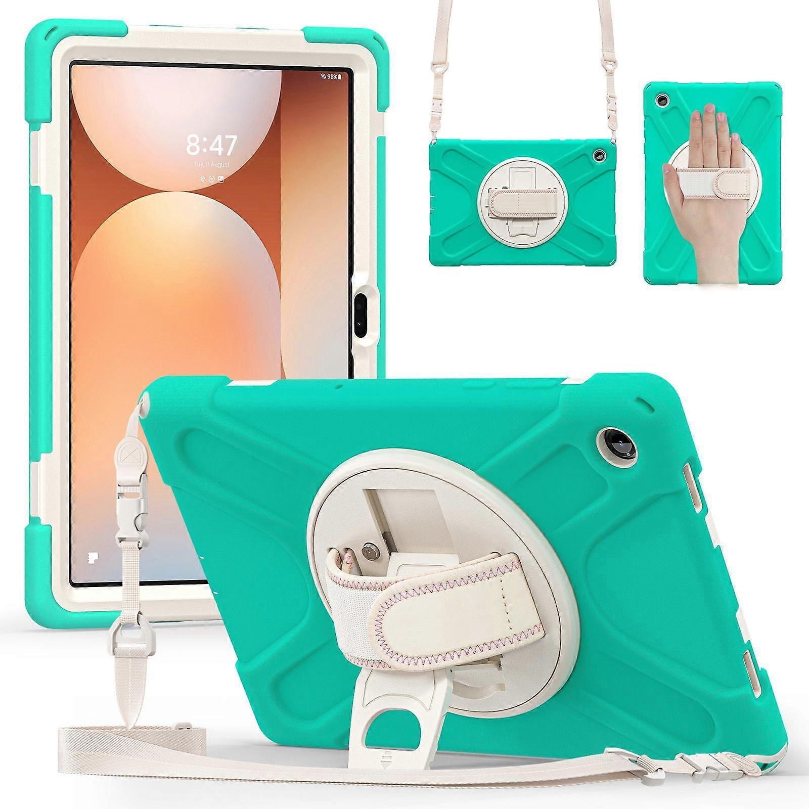 Rotatable Holder Silicone Hybrid PC Tablet Case with Shoulder Strap