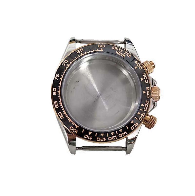 Stainless Steel Ceramic Bezel Between Color Watch Case Part for VK63 Quartz Movement Watch Accessory Replacement (Between Rose Rose Edge)
