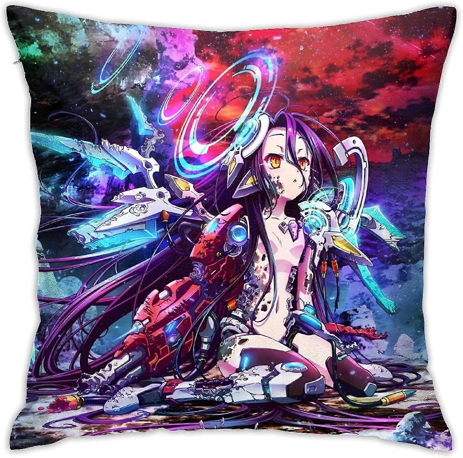 y1174ノーゲームノーライフアニメ枕両面スタイリッシュな印刷スロー枕カバーソフト枕カバー寝室ソファ装飾クッションカバー18 "18" in -T