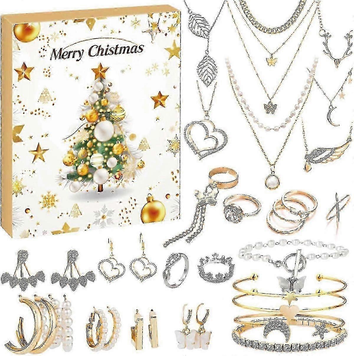 Εξαιρετικό Ημερολόγιο Advent 2024 με Κοσμήματα, 24 Ημέρες Χριστουγεννιάτικης Αντίστροφης Μέτρησης, Ημερολόγιο Advent 2024, Μοντέρνο Σετ Κοσμημάτων για Ενήλικες Γυναίκες και Τ
