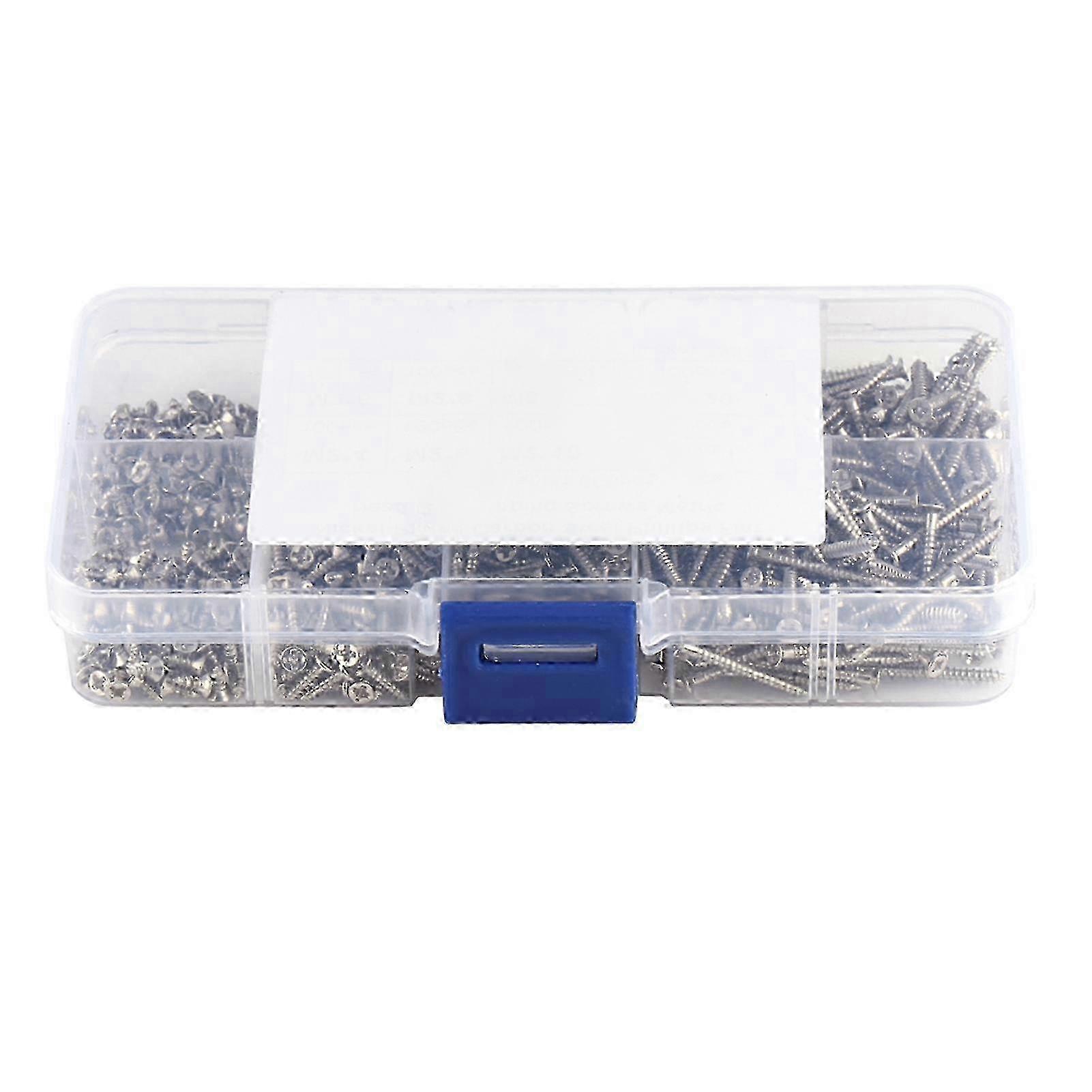 800pcs M2 Cross Drive Flat Head Self-Tapping Screws for Woodworking Fastening with Box