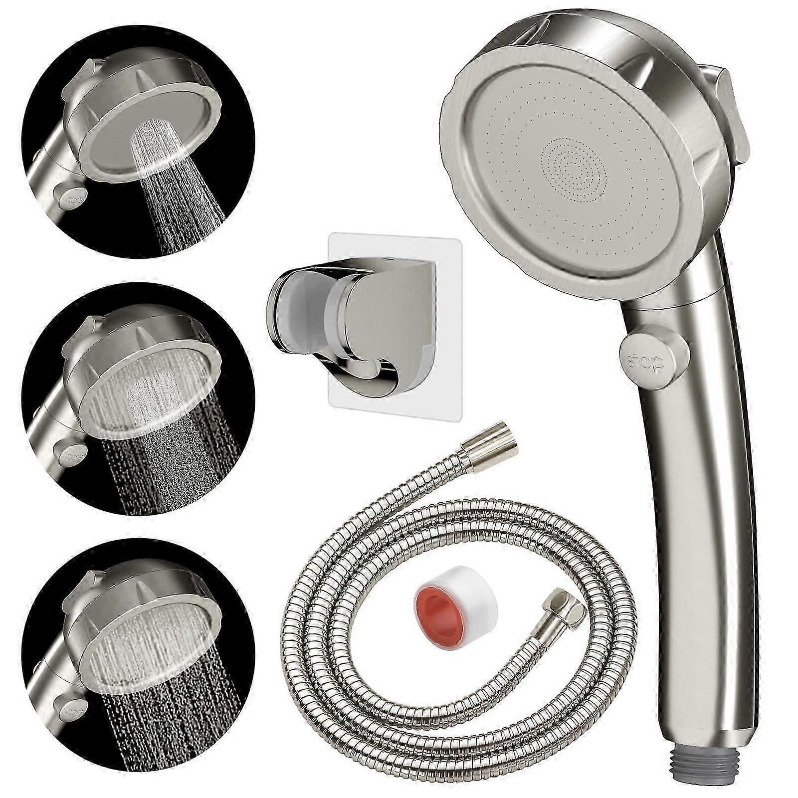 High Pressure Hand Shower Head With Hose On Off Switch RV Style Removable Head With Adjustable Holder Brushed Nickel