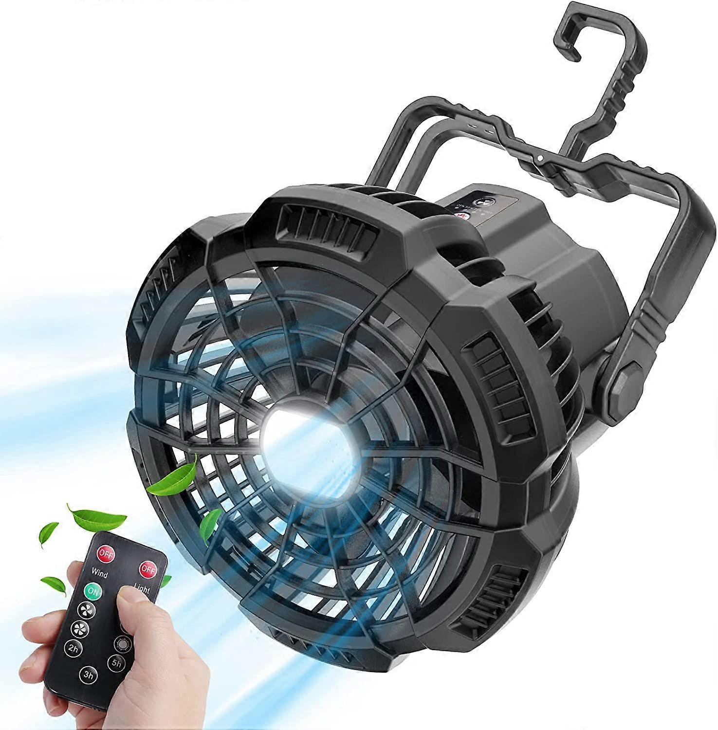 Camping Fans for Tents 5200mAh Camping Light with Fan 3 in 1 Camping Fan with Light Remote Control Hook for Indoor Camping Emergency Situations Black1