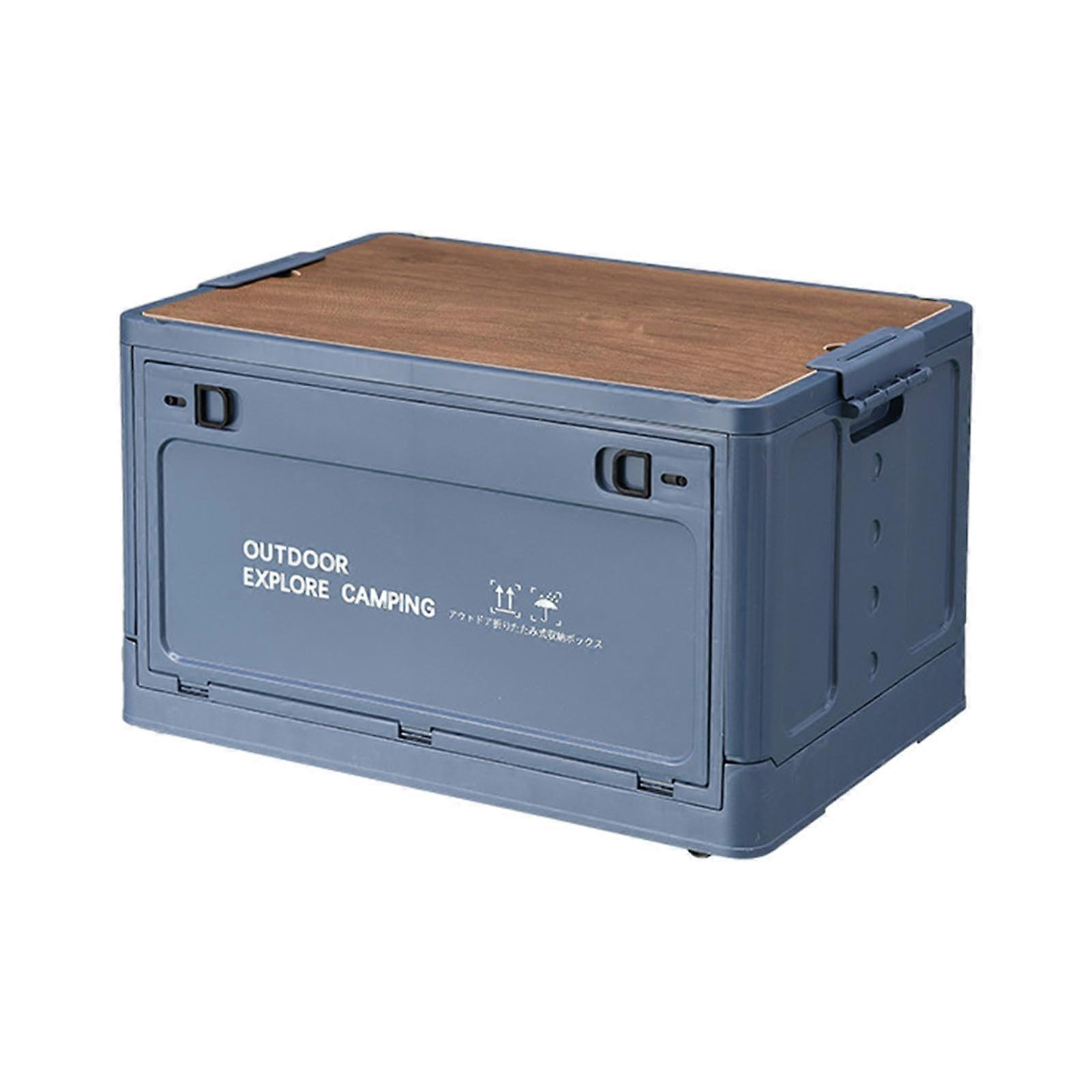 Collapsible Storage Box with Lid 30L Foldable Outdoor Camping Bin for Garden Tools Garage Organization Haze Blue
