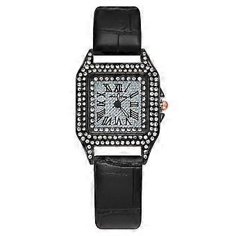 Fashion Square Women's Watch With Starry Sky Rhinestones  Leather Strap    Source