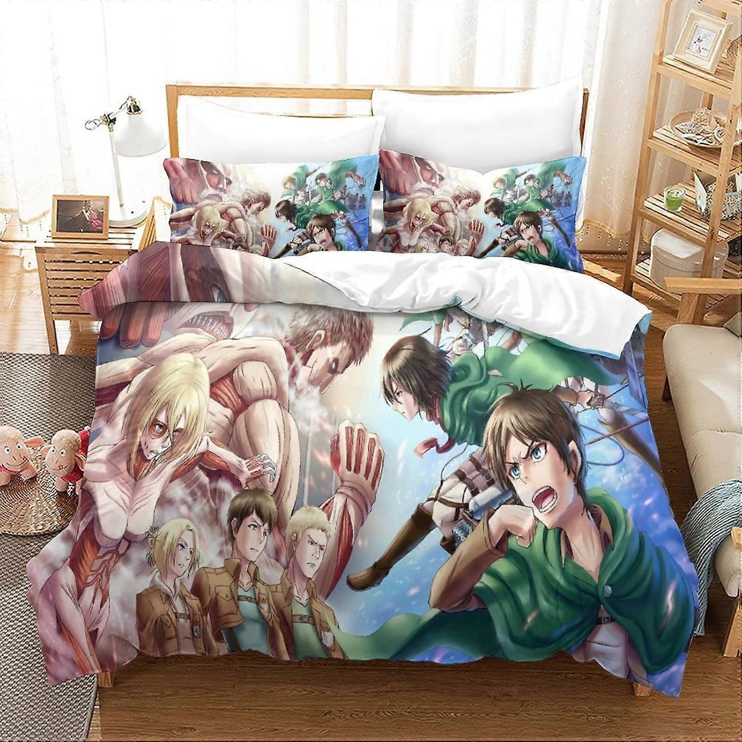 Anime Attack on Titan Duvet Capa Set 3D Printe Shingeki No Kyojin Personagens dos desenhos animados Cama Colcha Capa edredom, Soft Microfiber King