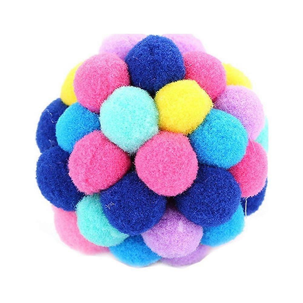 YUEHAO Pet Supplies Pet Cat Toy Colorful Handmade Bells Bouncy Ball Built-In Catnip Interactive Toy Multicolour