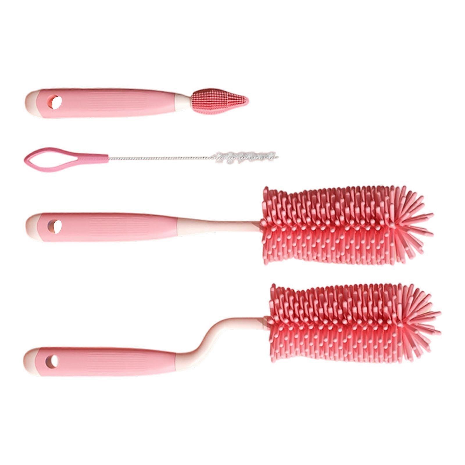 Complete Infant Bottle Brush with Head Design Various Brush Types for Deep Cleaning Bottles Nipples Tiny Component  Pink