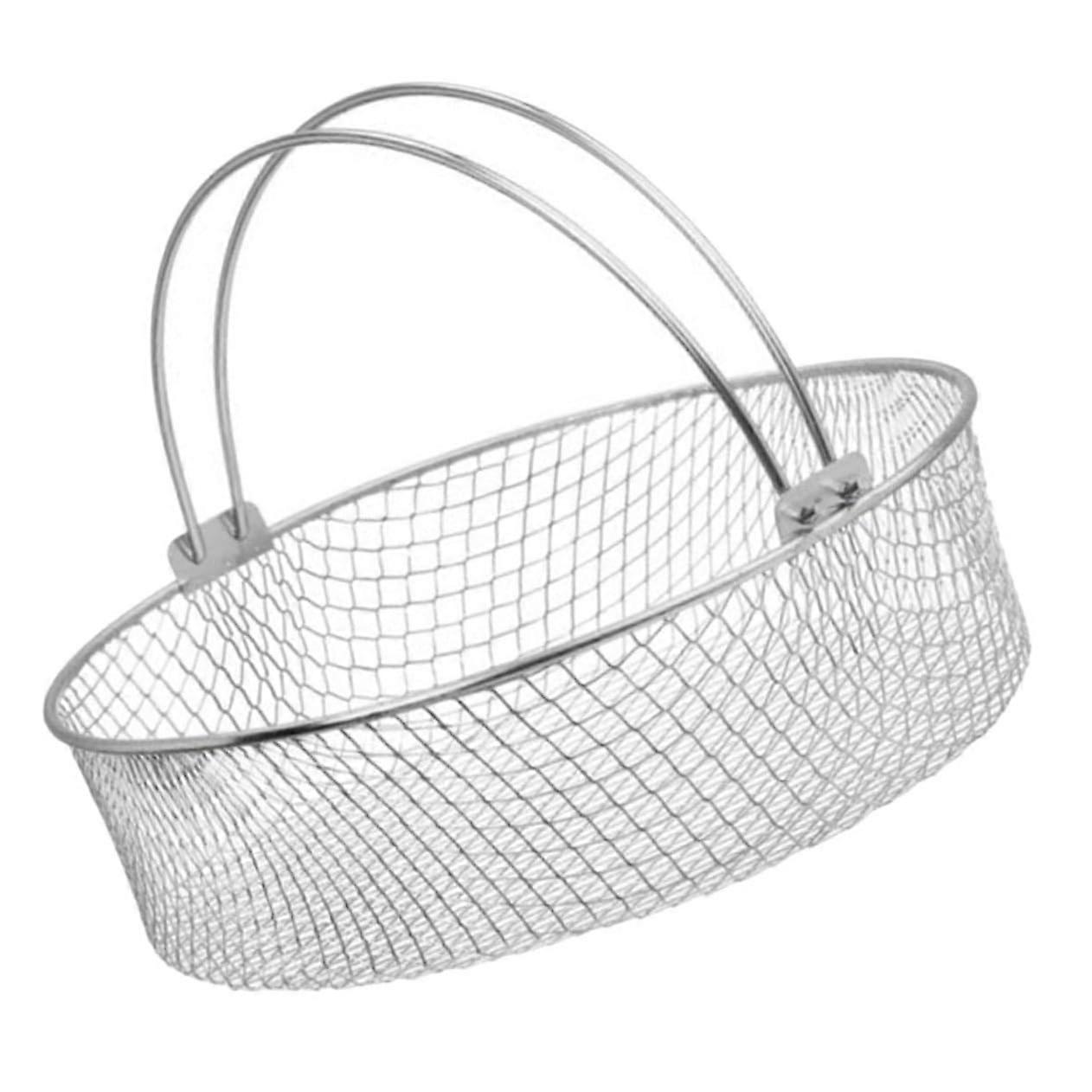Air Fryer Mesh Basket with Ergonomic Handle for Crispy Even Cooking and Oil Draining