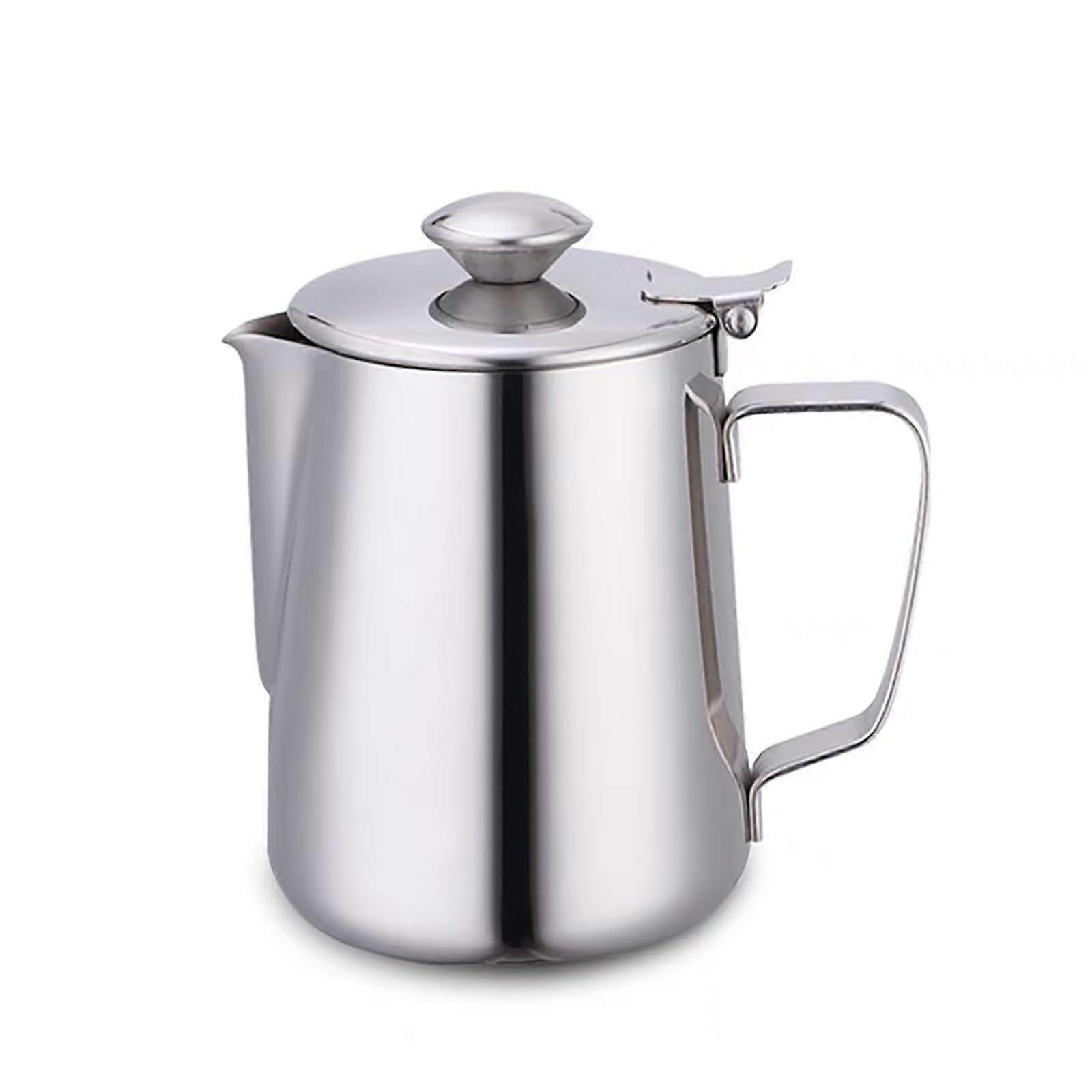 Stainless Steel Milk Frothing Pitcher with Lid 600ml Latte Art Coffee Jug for Home and Cafe