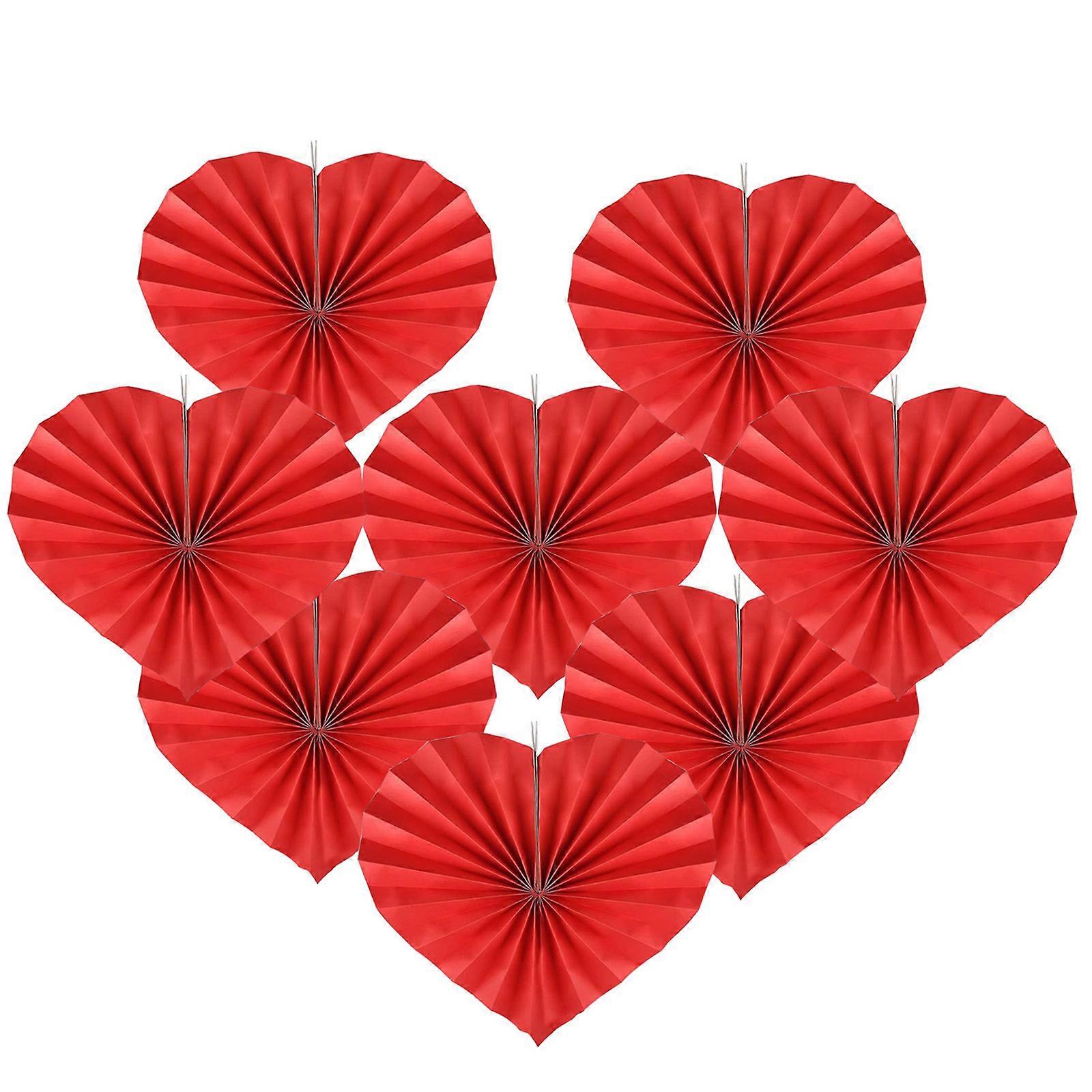 Set Of 8 Heart Shaped Foldable Paper Fan Decorative Folding Fan Elegant Hanging Decorations for Weddings and Parties Multicolor