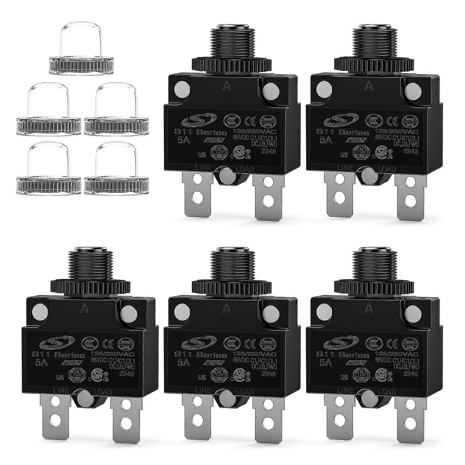 5A/10A/15A/20A Circuit Breaker with Waterproof Cover Thermal Switch Overload Protector Push Button Reset Thermal Switch Multicolor