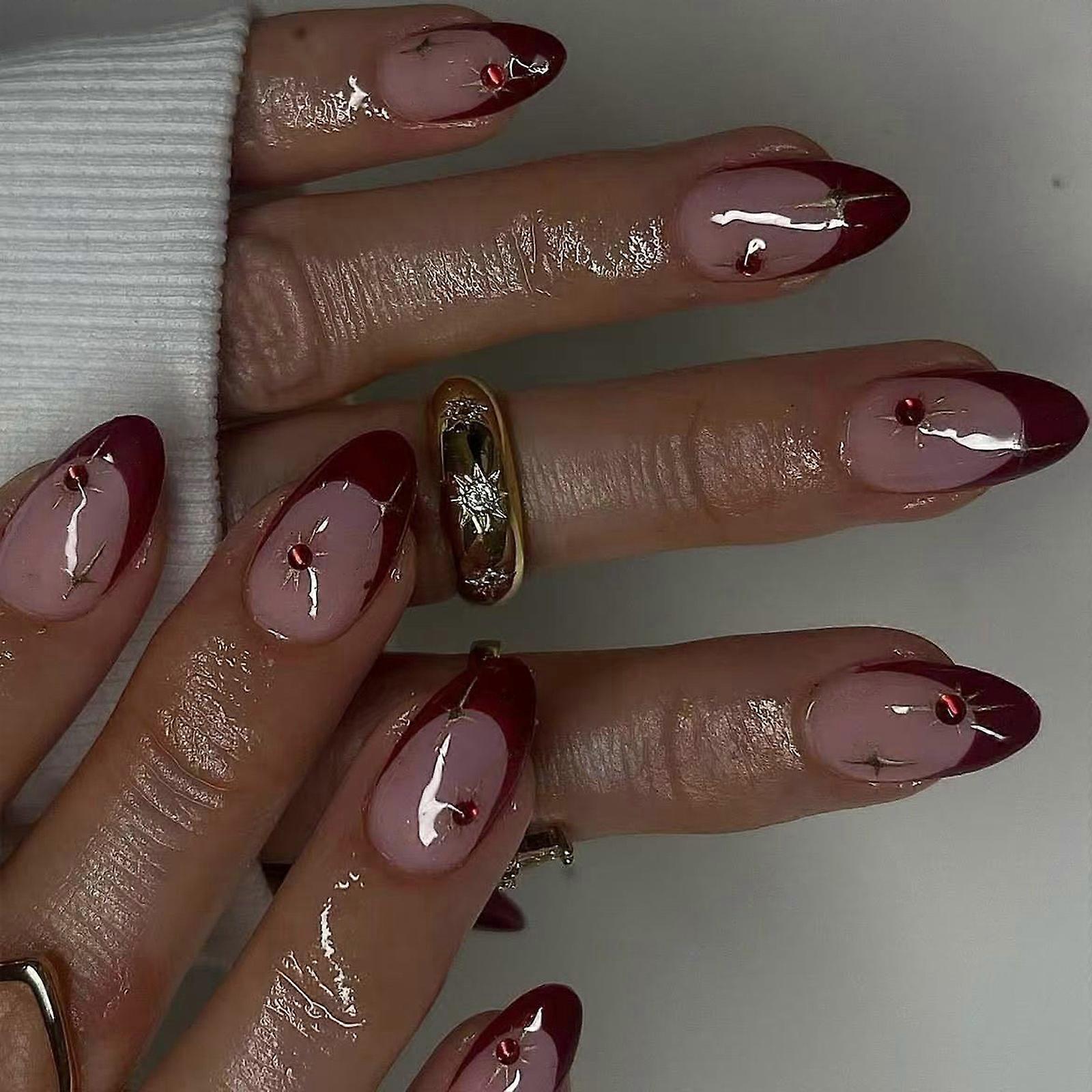 24 st mandel lösnaglar tryck på nagel konstgjorda naglar lösnagellim på nageln gradient design franska nageltippar gåvor flerfärgade