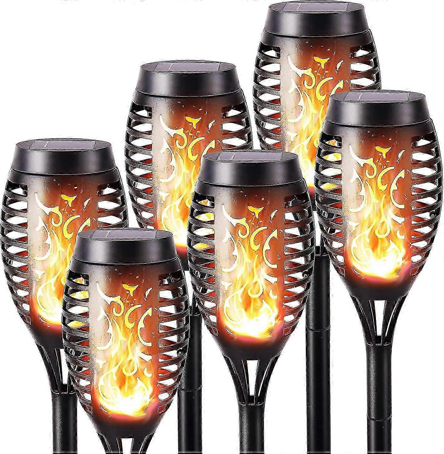 Garden solar torch lights - outdoor waterproof set of 6 with flame effect