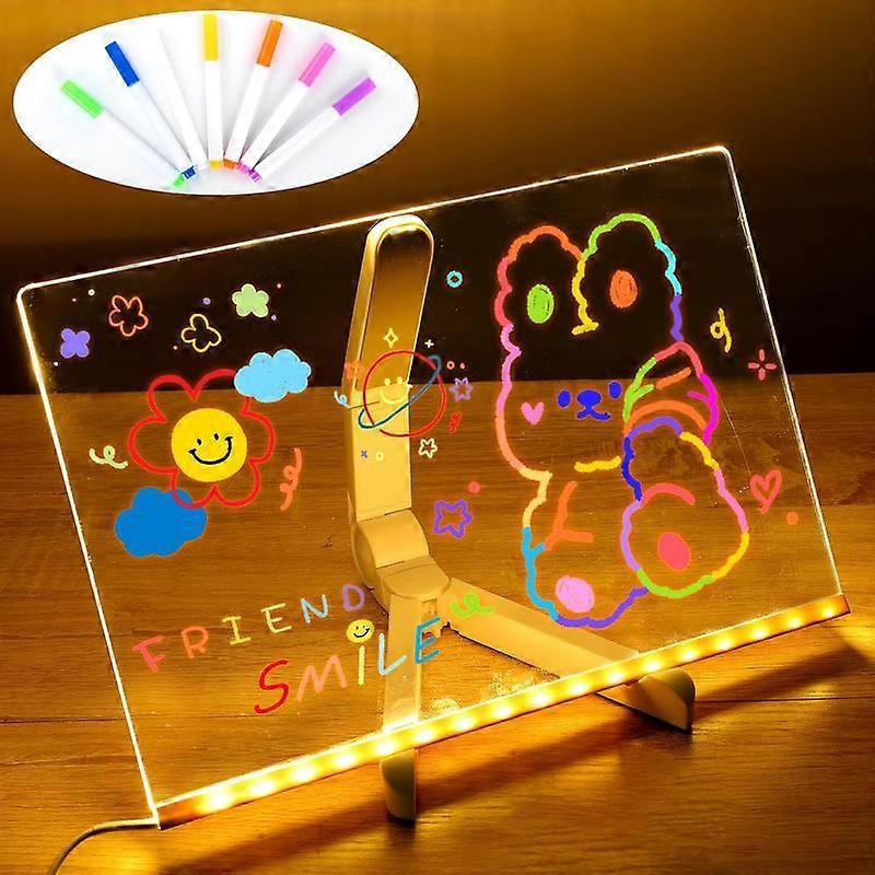 LED Light Up Note Board with 7 Colors Pen, USB?Powered?Acrylic Message Board with Stand, LED Message Sign Board, Novelty Lighting for Office