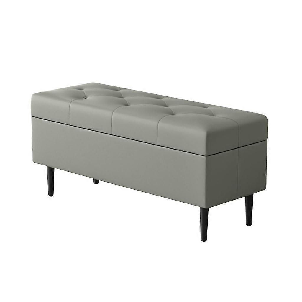 Light Grey Upholstered Storage Ottoman Bench with Flip  and Hidden Compartment for Bedroom or Entryway