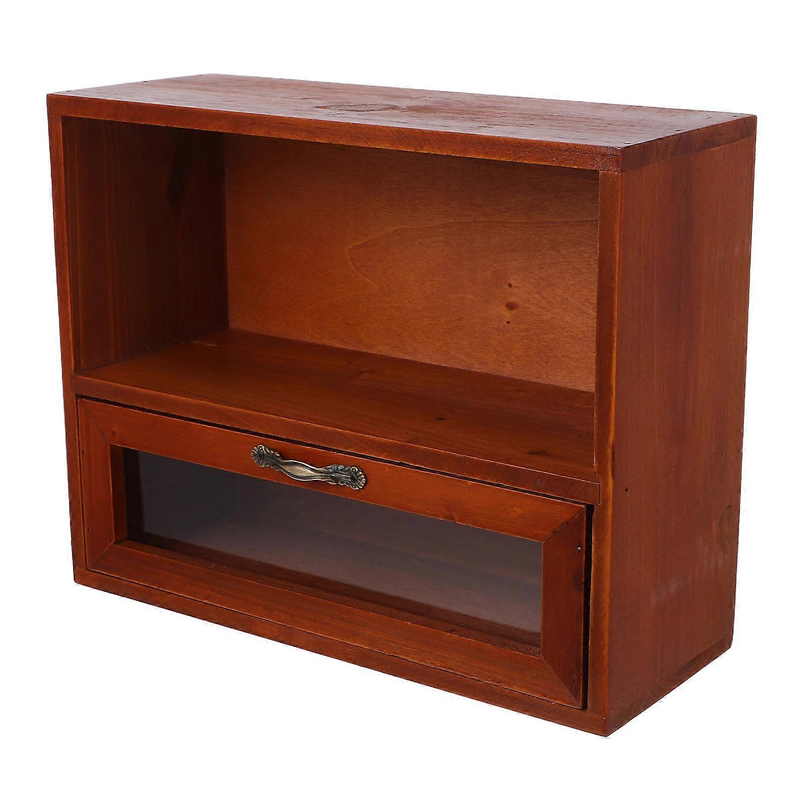 Brown Retro Storage Box for Storage with Drawer and Display Feature
