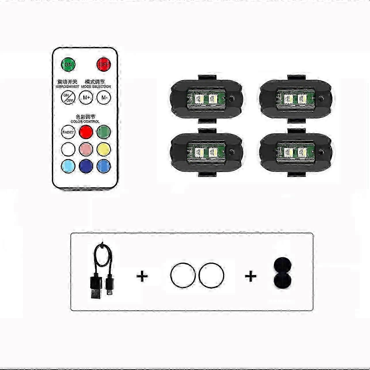 4x Remote LED RGB Anti-collision Warning Light Magnetic Mini Signal Light Drone Strobe Light 7 Color Indicator Motorcycle Lamp