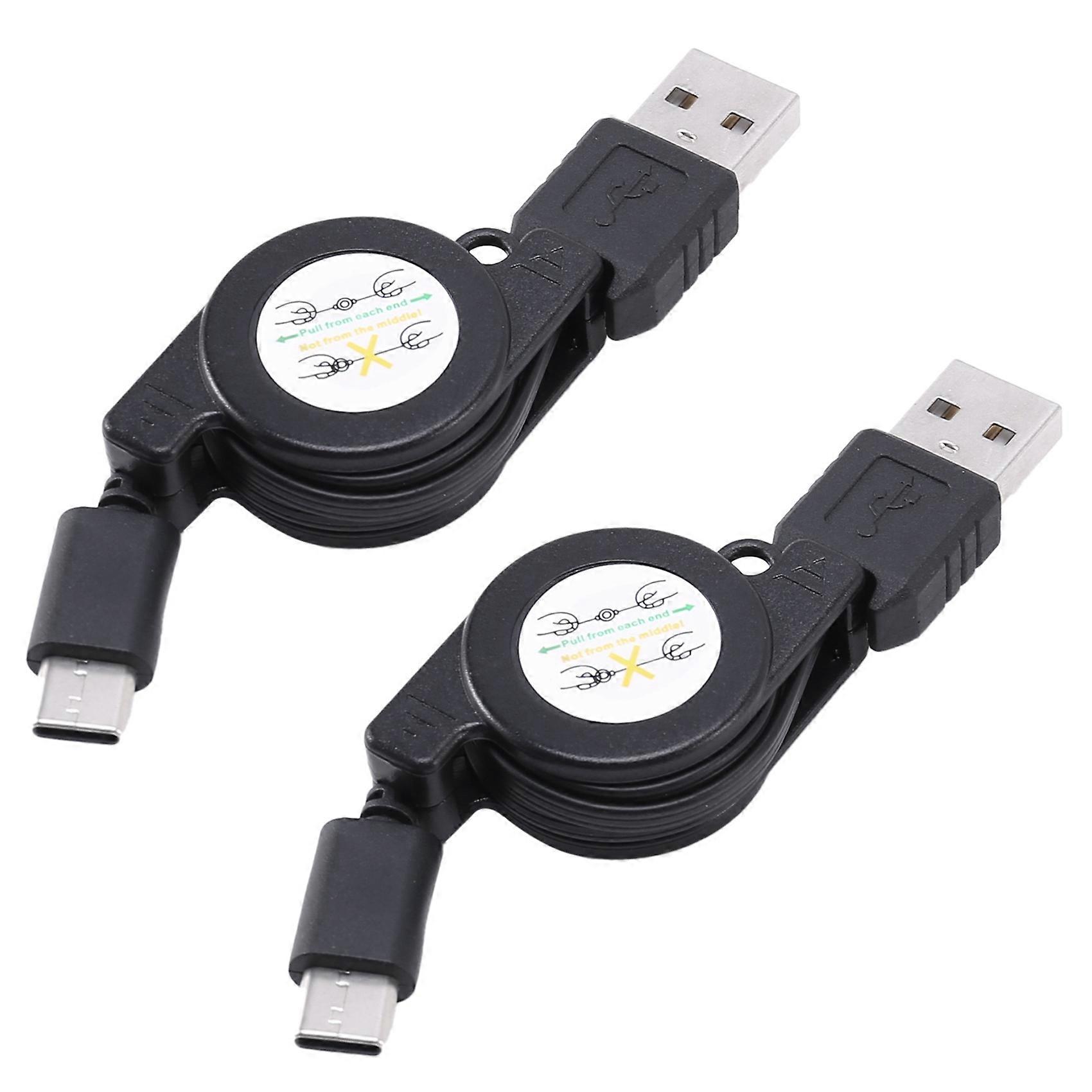 2X USB Type C USB 3.1 Retractable Cable Charger Charging Type-C USB-C Cable Black
