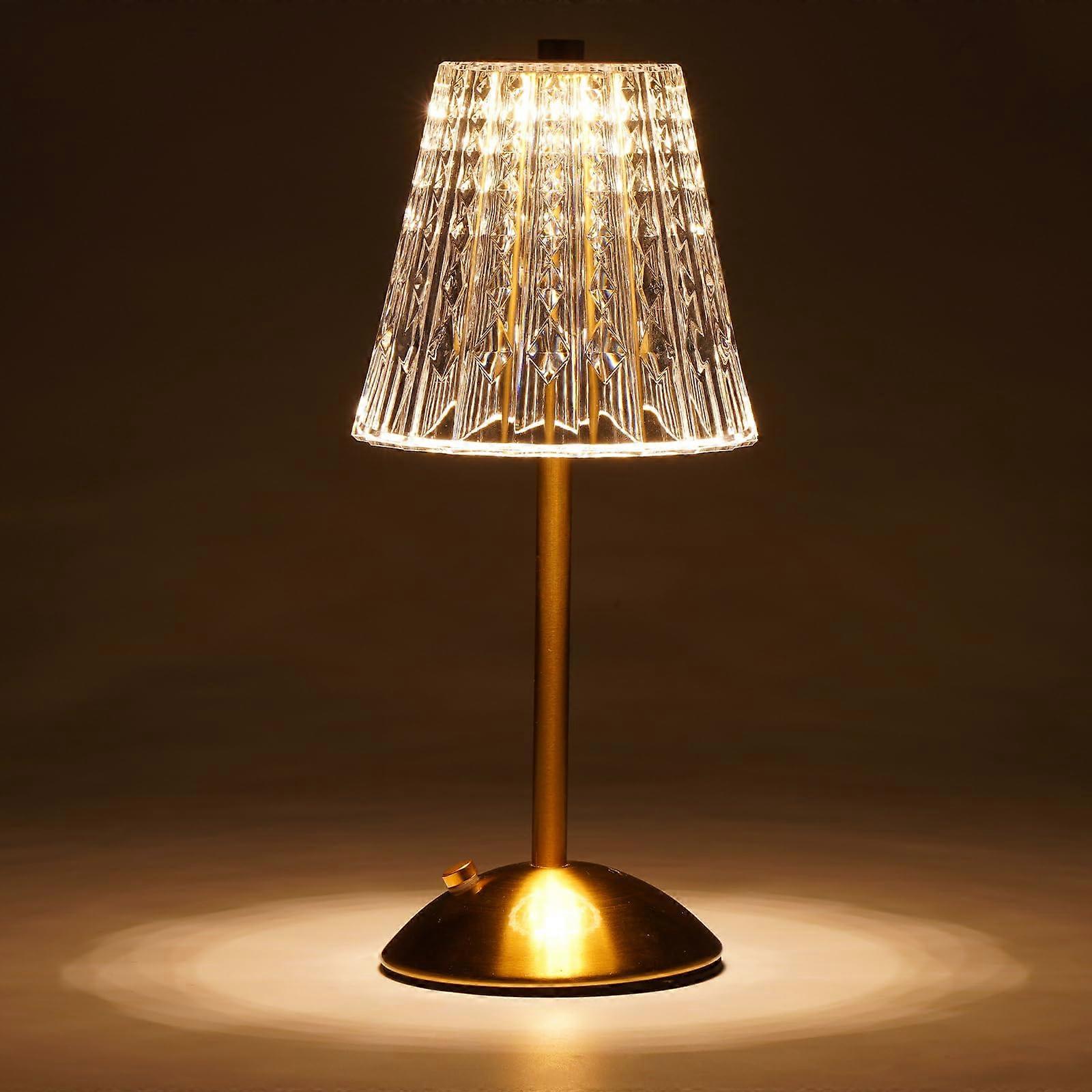 Cordless Touch Table Lamp with Rechargeable 3500mAh Battery, 3 Color Dimmable Crystal Acrylic Bedside Light, Gold