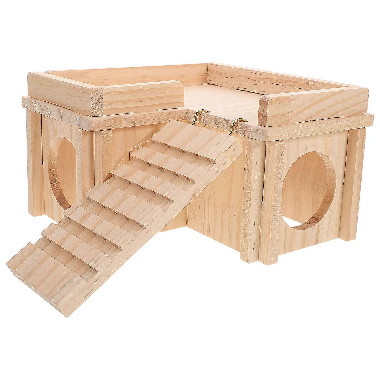 Lizard Shelter Wooden Bearded Dragon Hideout with Basking Platform