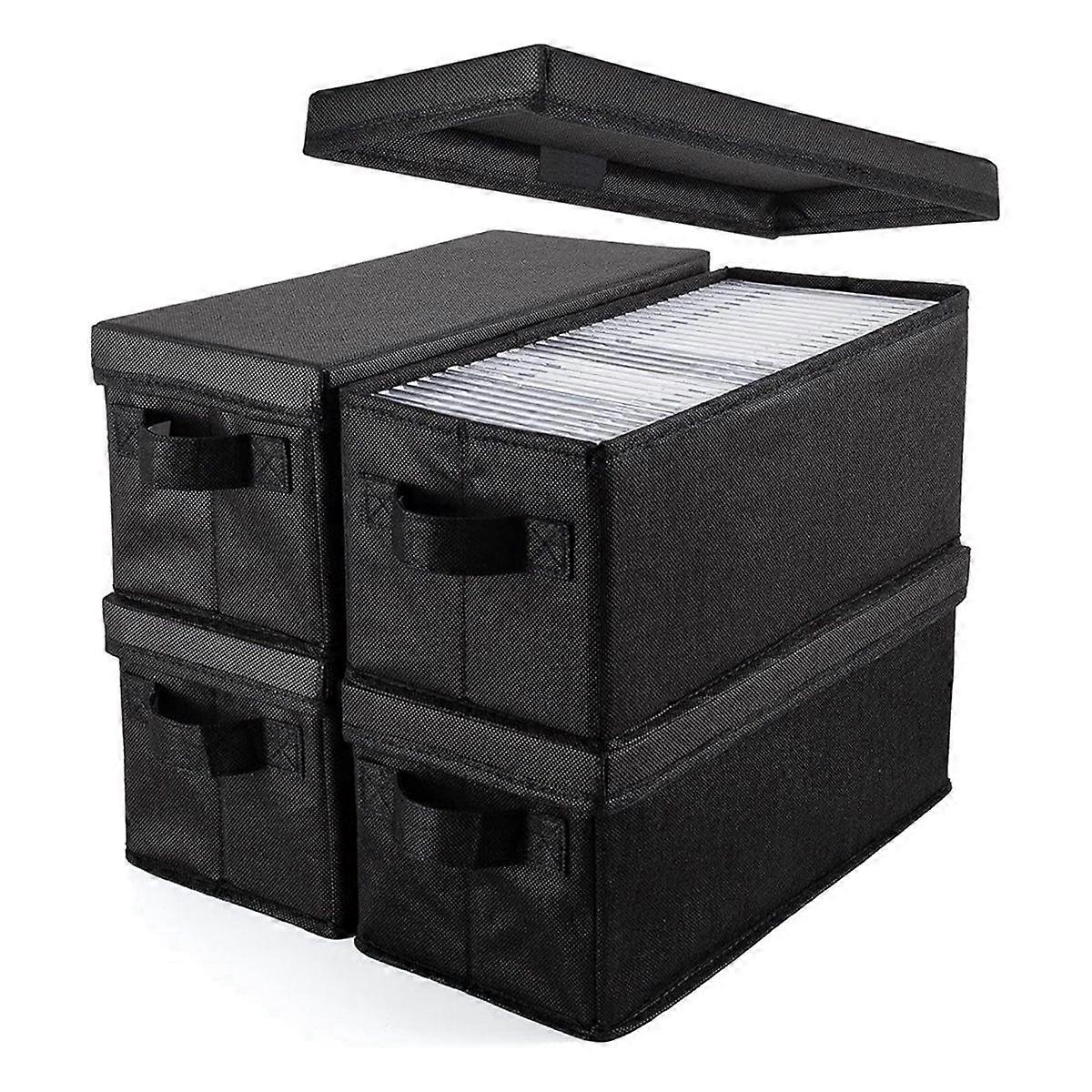 CD Storage Boxes - Pack of 4 CD Case Storage - 14.1" X 6.2" X 5.5", Container Holds 30-165 Discs in CD Sleeves