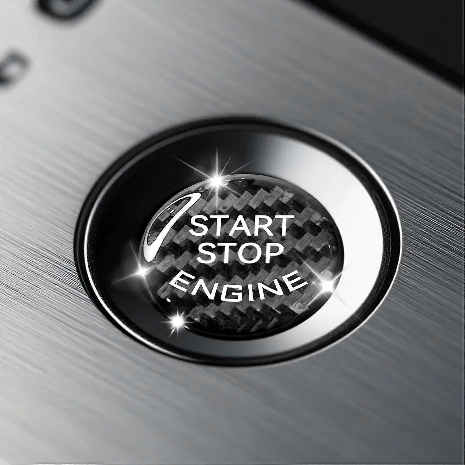 Carbon Fiber Push Start Button Cover, Engine Start Stop Switch Protector for Cars SUVs Black