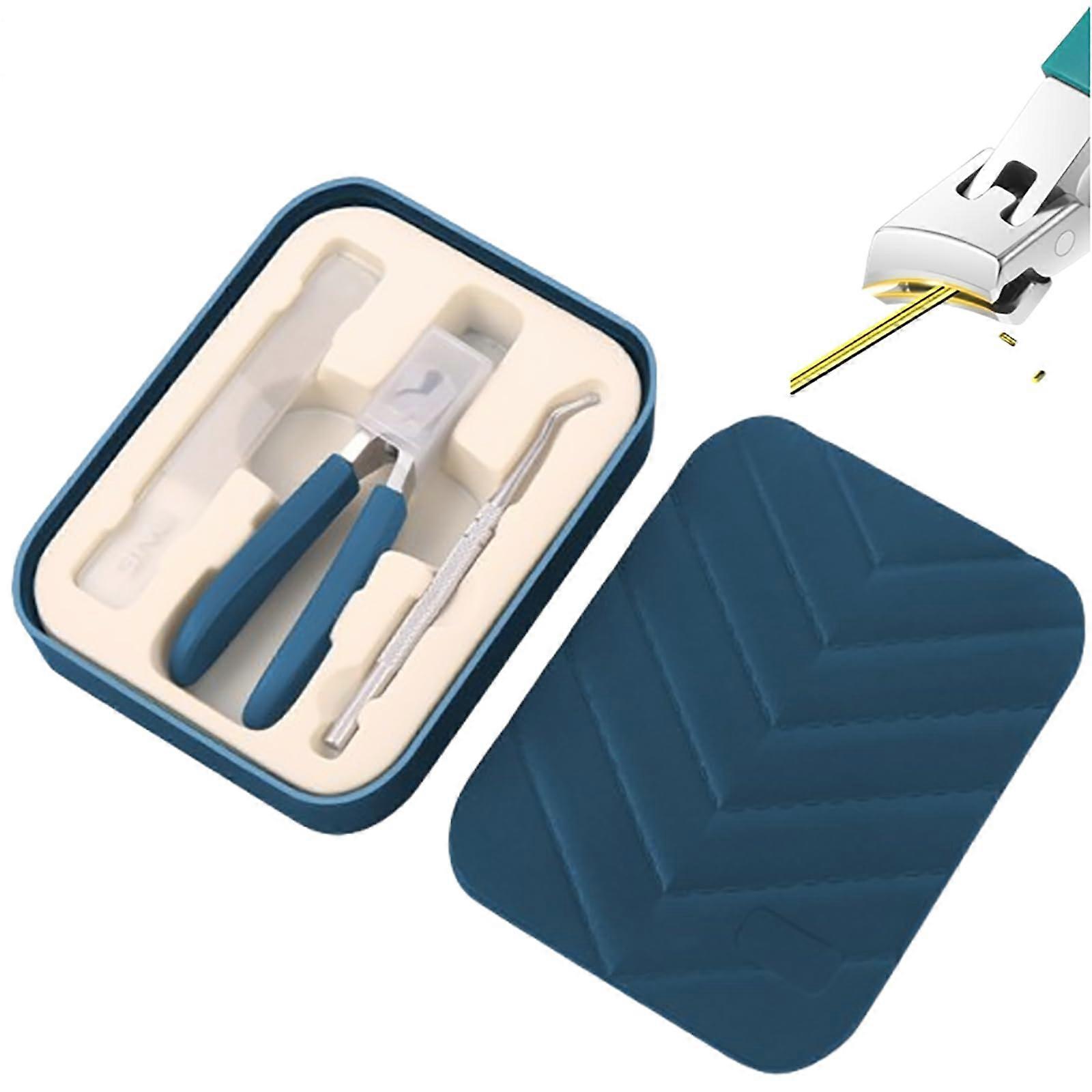 Wide Jaw Nail Clipper for Thick Toenails with AntiSplash Slanted Cutting Head 3Piece Set Blue