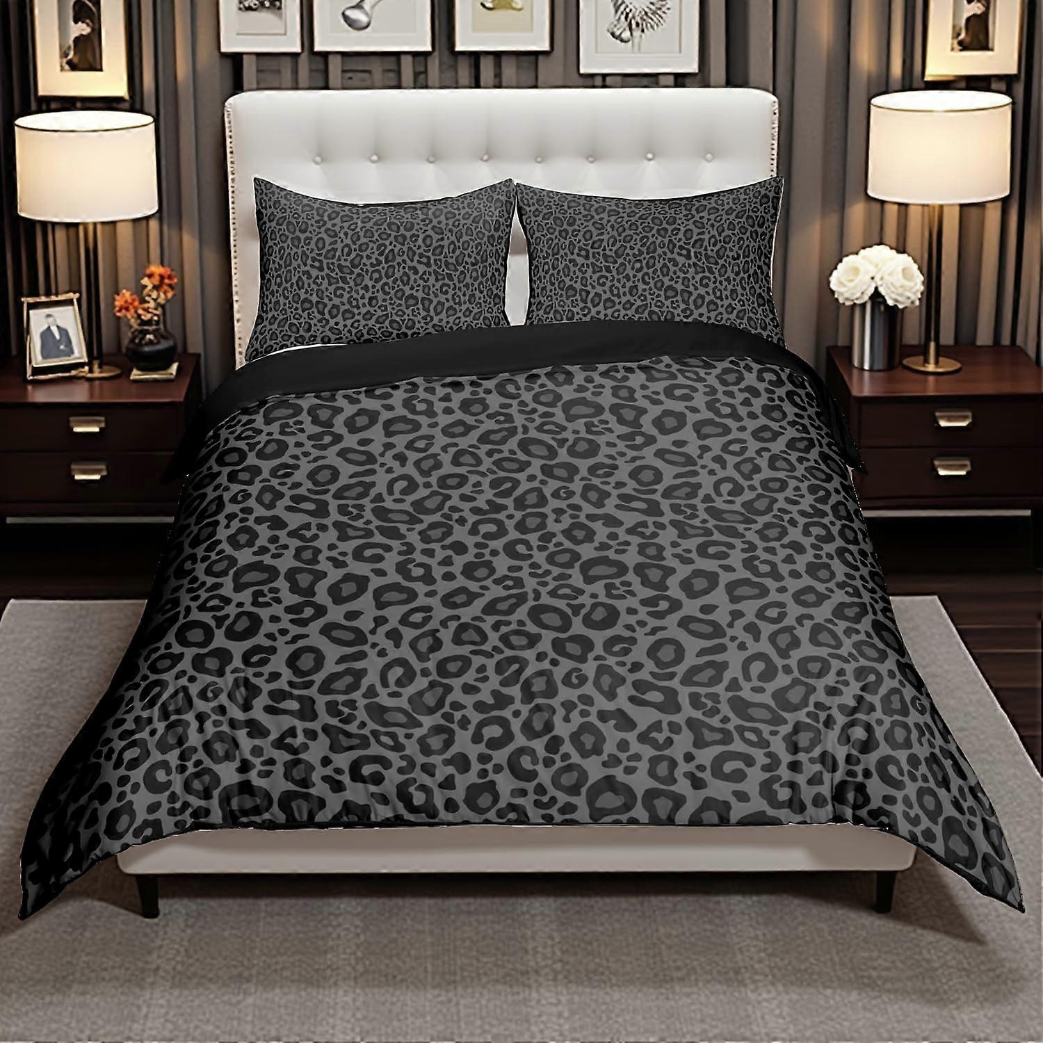 Leopard Print Queen Duvet Cover Set with Pillowcases, Soft Microfiber Cheetah Bedding, FadeResistant
