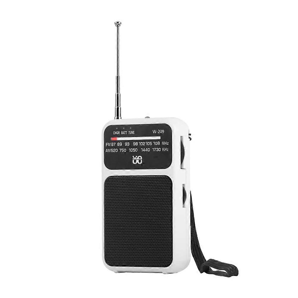 Portable AM FM Radio with LED Flashlight Battery Operated Telescopic Antenna and Headphone Jack White