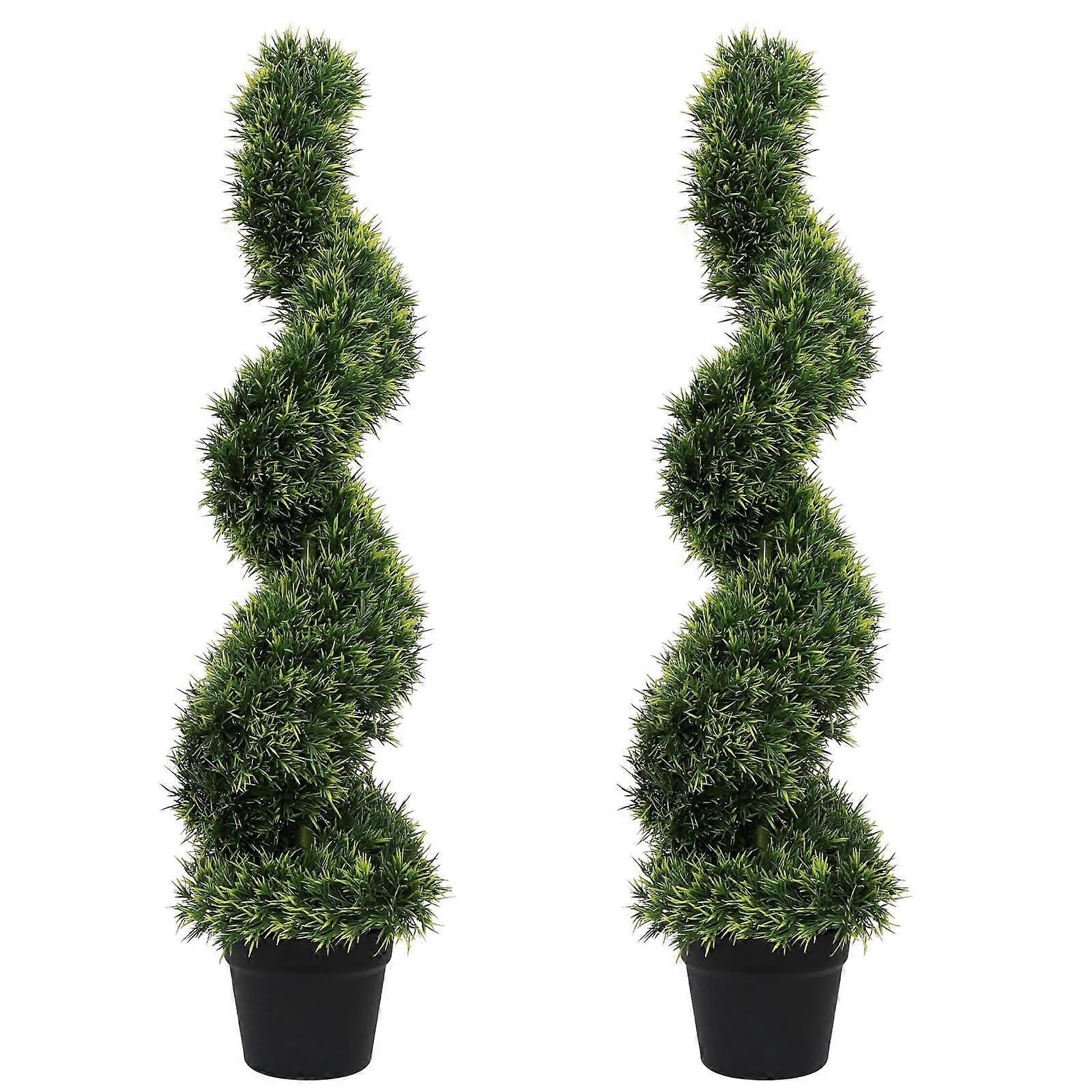 3ft Artificial Spiral Topiary Trees Set of 2 with UV Resistant Boxwood and Weighted Pot for Outdoor Decor