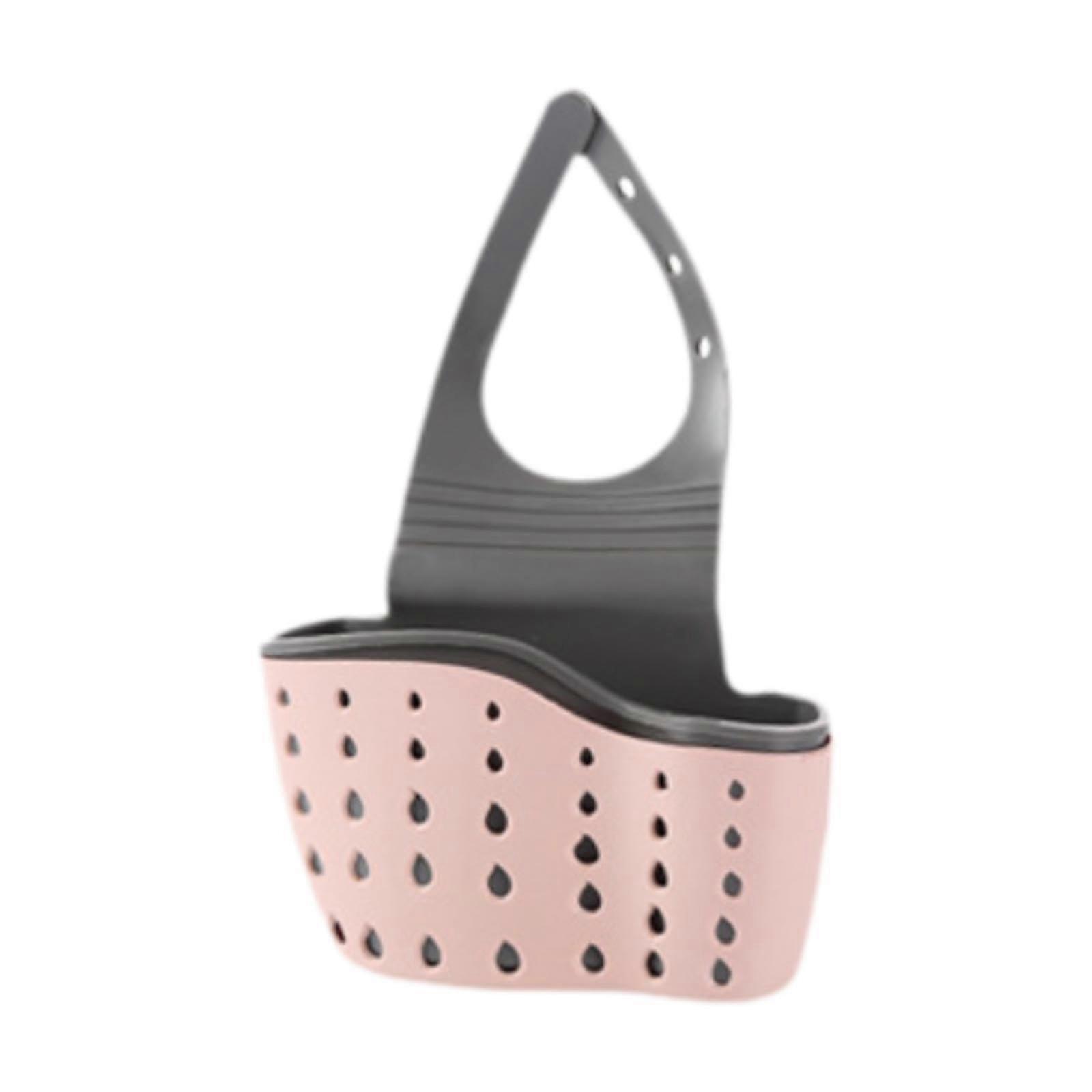 Sink Sponge Holder Adjustable Faucet Hanging Organizer with Quick Drain for Soap and Sponges Pink