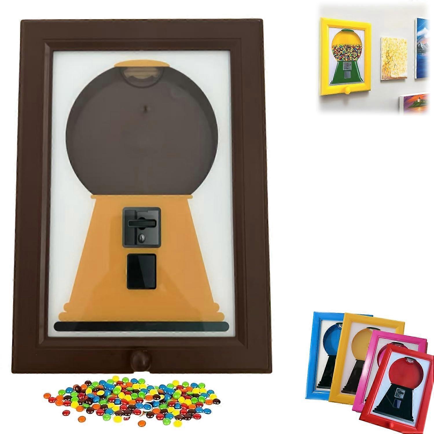 Candy Dispenser Picture Frame 2 in 1 Design Wall or Tabletop Use Lockable Lid Brown