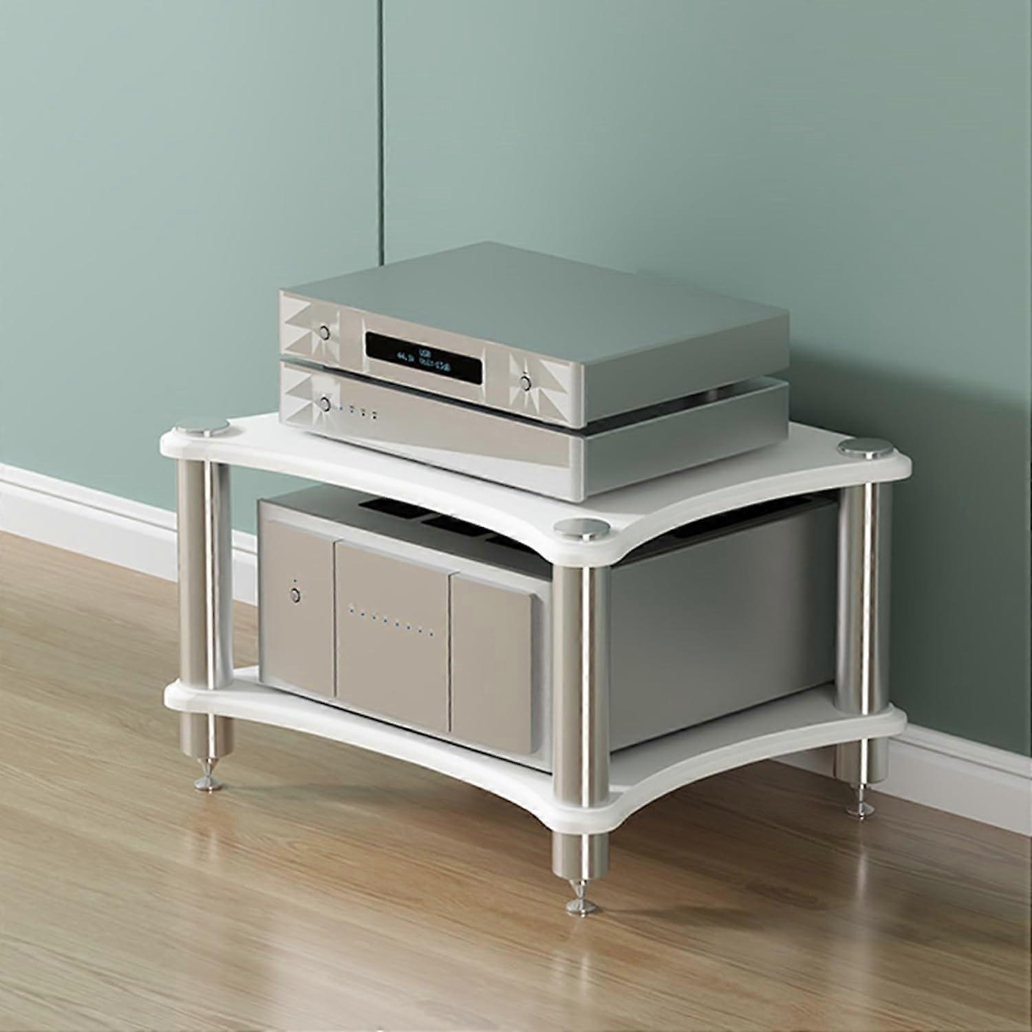 Wooden Corner Media Stand MultiTier AV Console for Record Players SpaceSaving Shelf 60x48x40cm