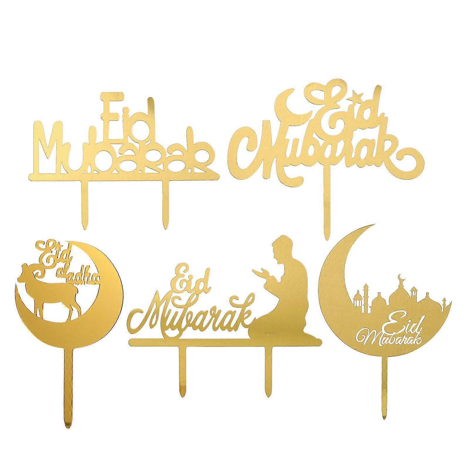 10pcs Islamic Eid Mubarak Cake Toppers Acrylic Celebrative Party Cake Inserts
