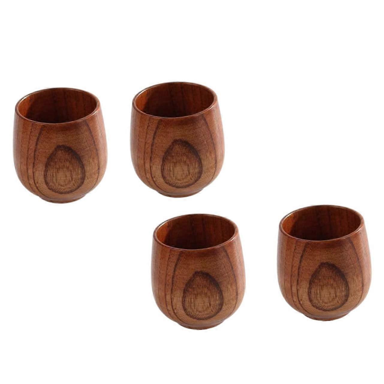 4Pcs Natural Solid Wood Beverage Cups Set with Smooth Surface, Large Capacity for Coffee Tea Milk